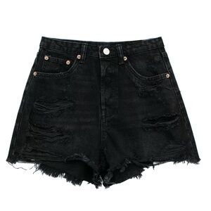 Black Distressed Denim Shorts